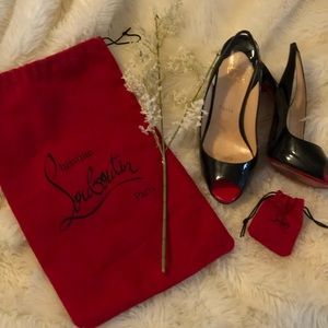 Christian Louboutin Black Leather Peep Slingback